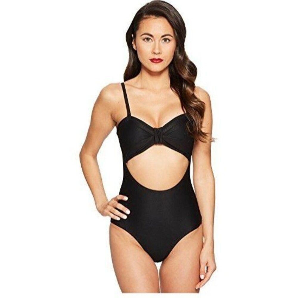 Unique Vintage Rory Textured Cut Out Swimsuit sz XS Black